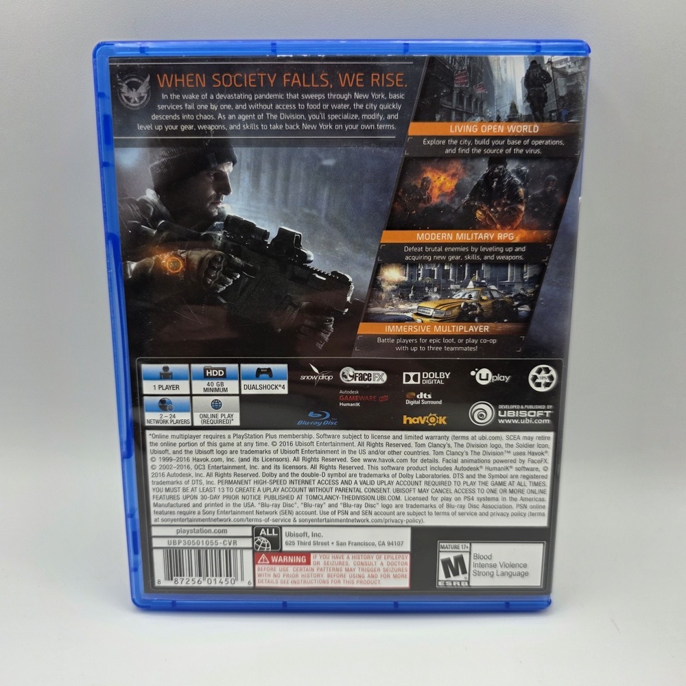 Tom Clancy's The Division (PlayStation 4, 2016) PS4 Video Game Ubisoft UnTested! - Picture 2 of 6
